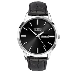 Sekonda Men's Black Leather Strap Watch