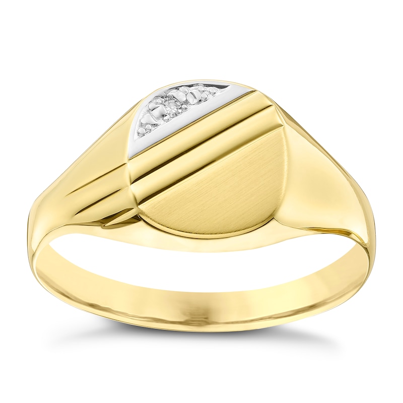 Main Image 1 of 9ct Yellow Gold Diamond Cushion Signet Ring