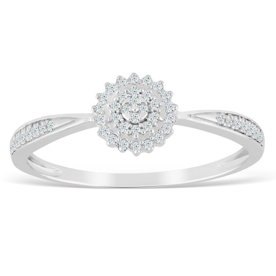 Engagement Ring 9ct White Gold Total Cluster 0.10ct Diamond Ring