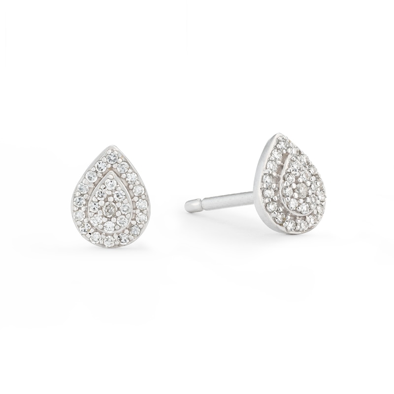 Sterling Silver Diamond Pear Shaped Stud Earrings