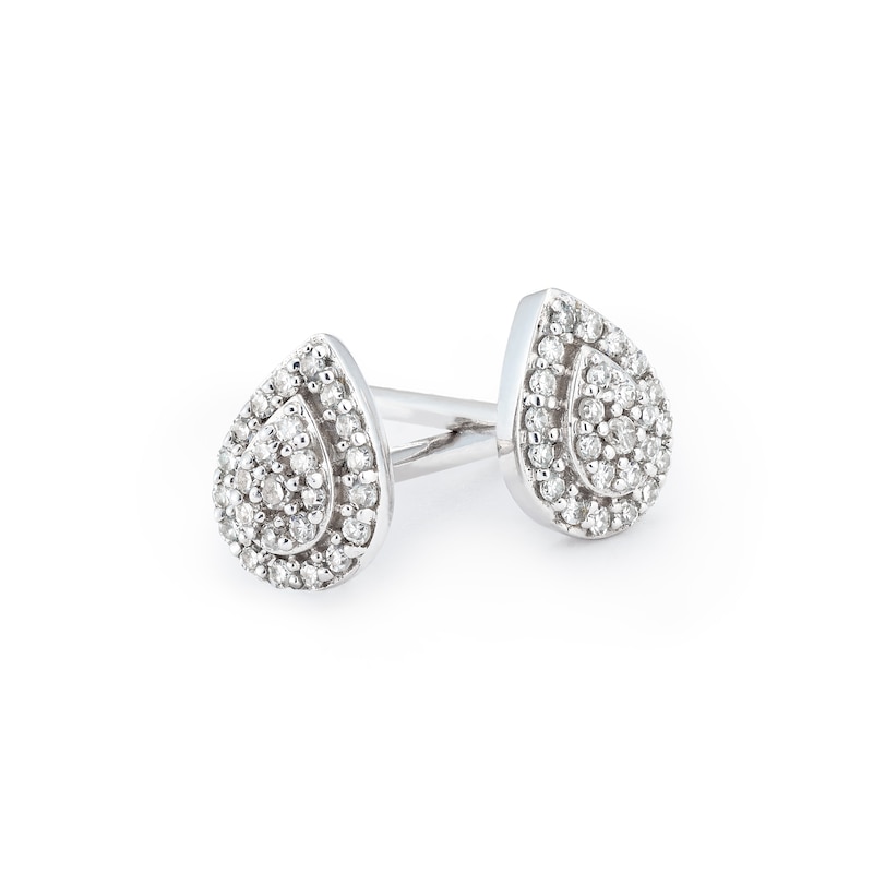 Sterling Silver Diamond Pear Shaped Stud Earrings