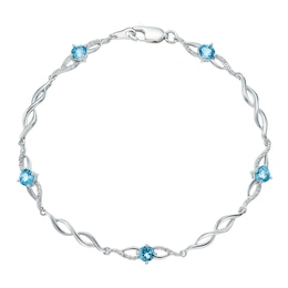 Sterling Silver Blue Topaz & Diamond Bracelet