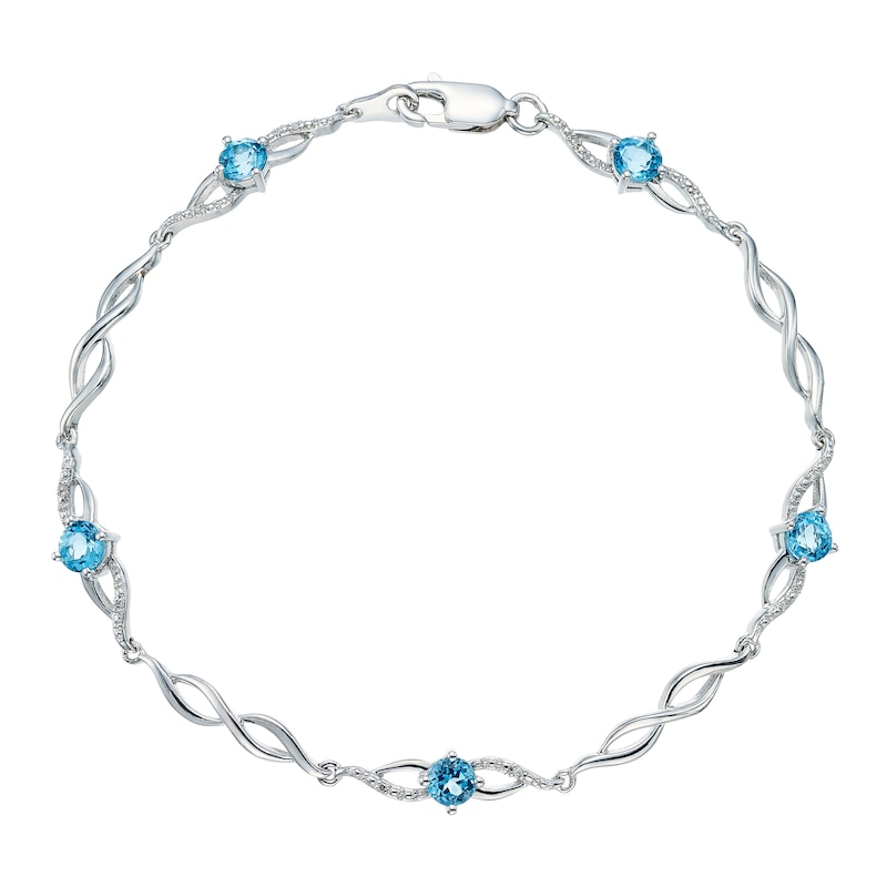 Sterling Silver Blue Topaz & Diamond Bracelet