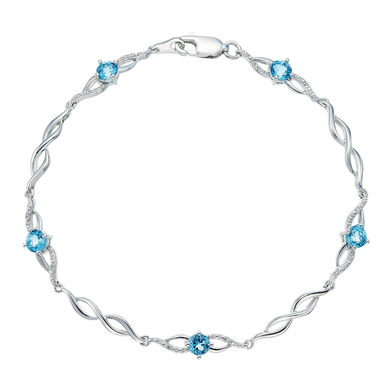Main Image 1 of Sterling Silver Blue Topaz & Diamond Bracelet