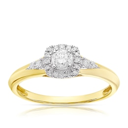 9ct Yellow Gold 0.25ct Total Diamond Cushion Halo Ring