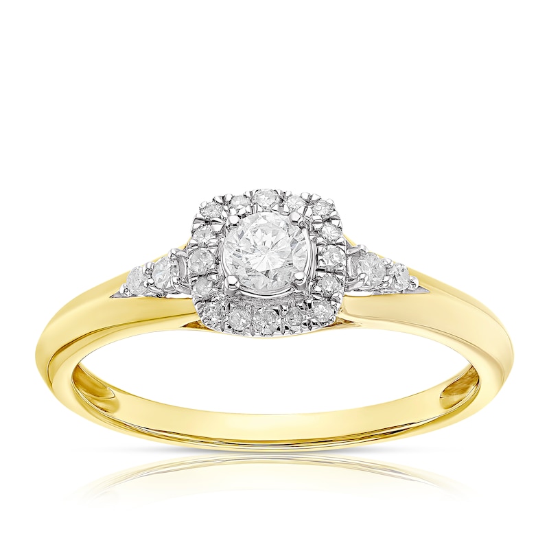 9ct Yellow Gold Cushion Halo Ring