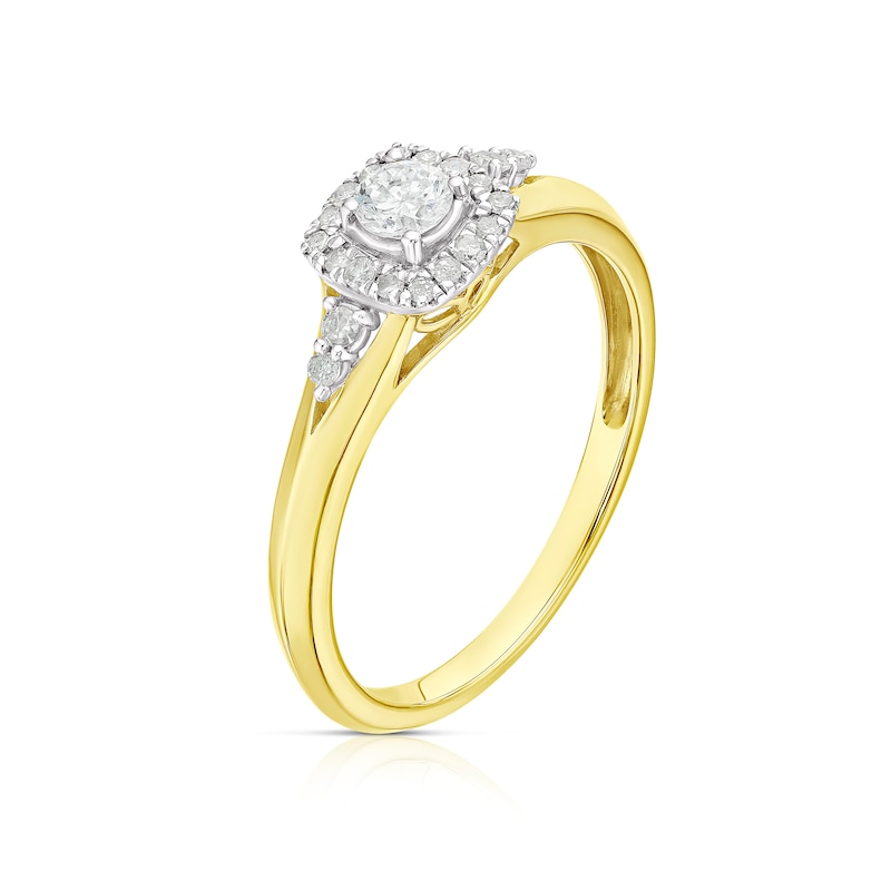 Main Image 2 of 9ct Yellow Gold 0.25ct Total Diamond Cushion Halo Ring