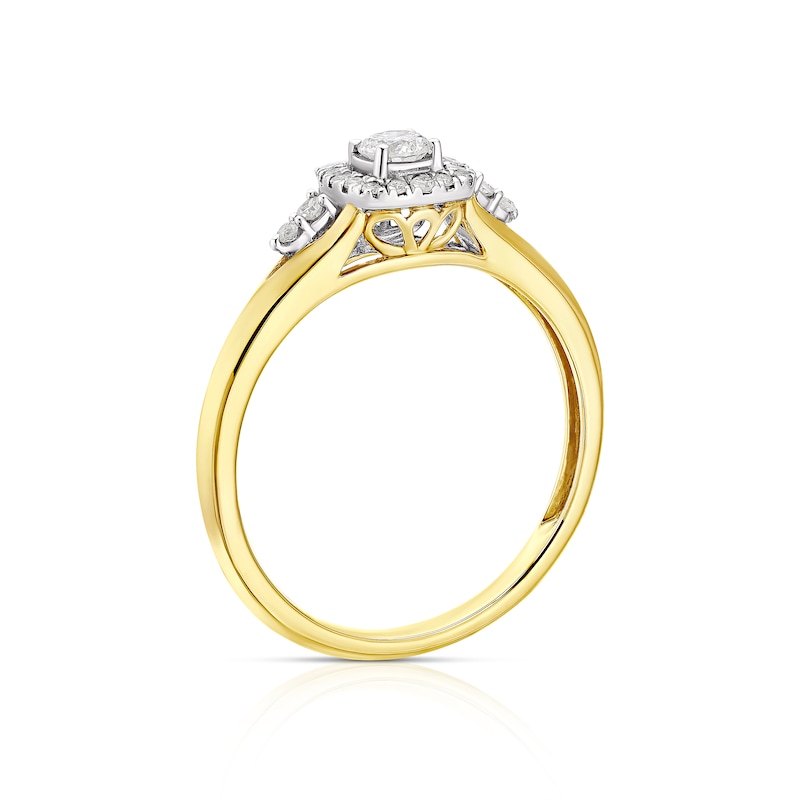 Main Image 3 of 9ct Yellow Gold 0.25ct Total Diamond Cushion Halo Ring