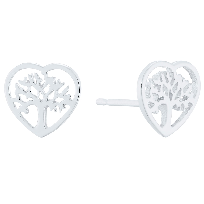 Main Image 1 of Sterling Silver Tree Design Heart Stud Earrings