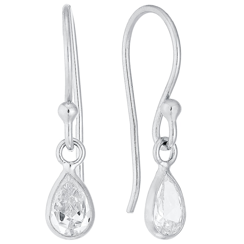 Main Image 1 of Sterling Silver Pear Shaped Cubic Zirconia Drop Earrings