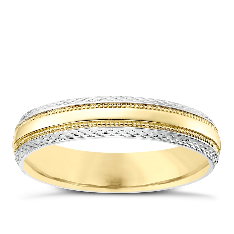 Main Image 1 of Ladies' 9ct Gold & White Gold Patterned Edge Band