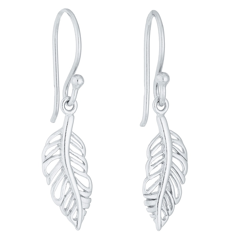 Main Image 1 of Sterling Silver Leaf Drop Earrings
