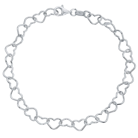 Sterling Silver Plain Heart Link Bracelet
