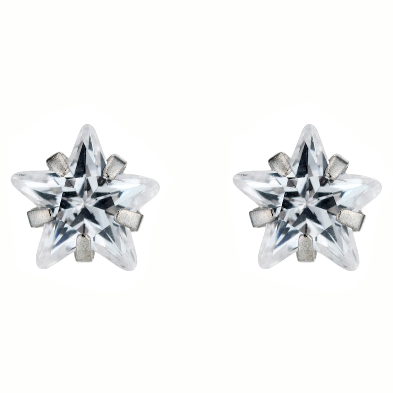 Main Image 1 of 9ct White Gold Cubic Zirconia Solitaire Star Stud Earrings