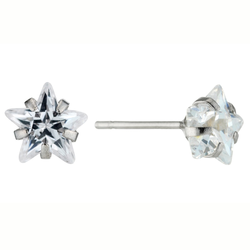 9ct White Gold Cubic Zirconia Solitaire Star Stud Earrings