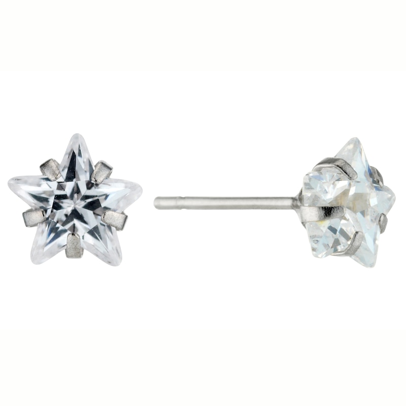 Main Image 2 of 9ct White Gold Cubic Zirconia Solitaire Star Stud Earrings