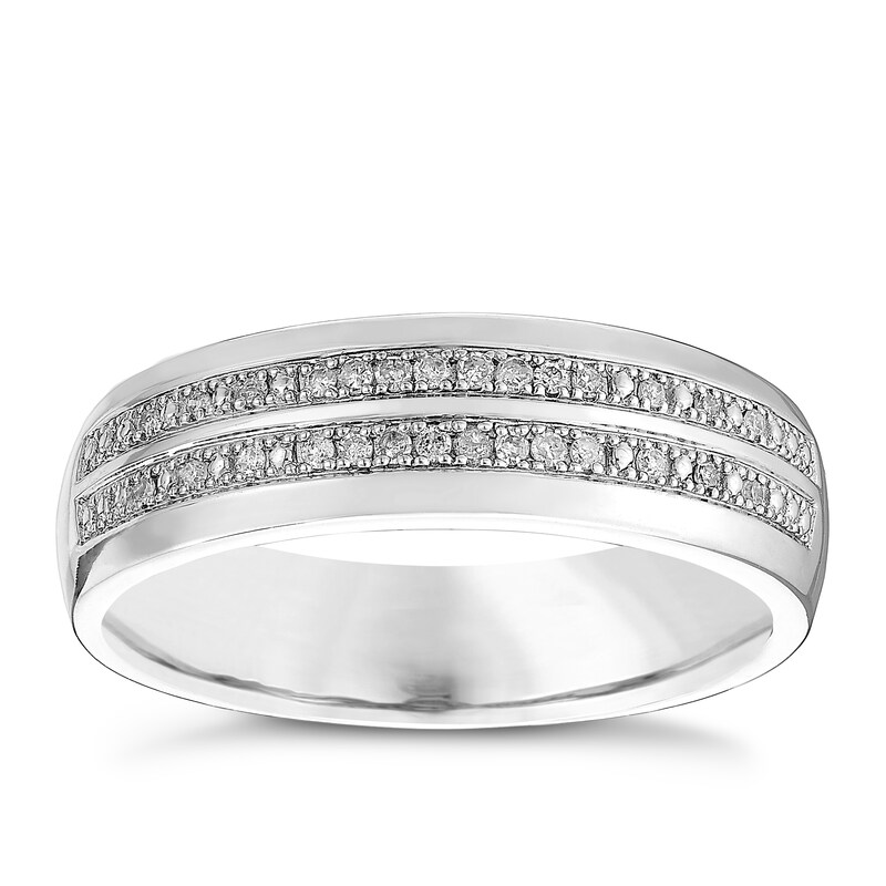 Main Image 1 of 9ct White Gold 5mm 0.10ct Diamond 2 Row Band