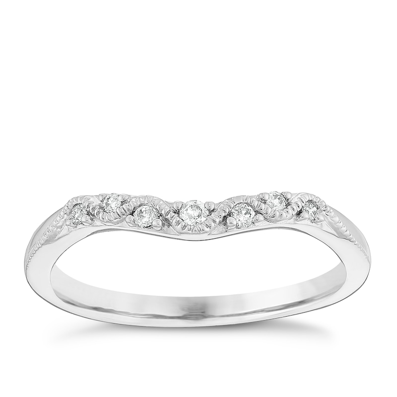 9ct White Gold Diamond Set Vintage Style Shaped Band