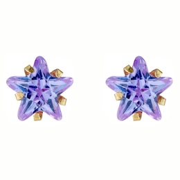 9ct Yellow Gold Lavender Cubic Zirconia Star 6mm Stud Earrings