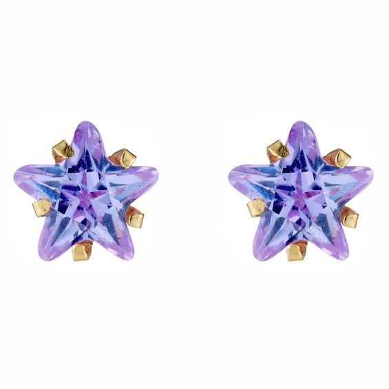 9ct Yellow Gold Lavender Cubic Zirconia Star 6mm Stud Earrin