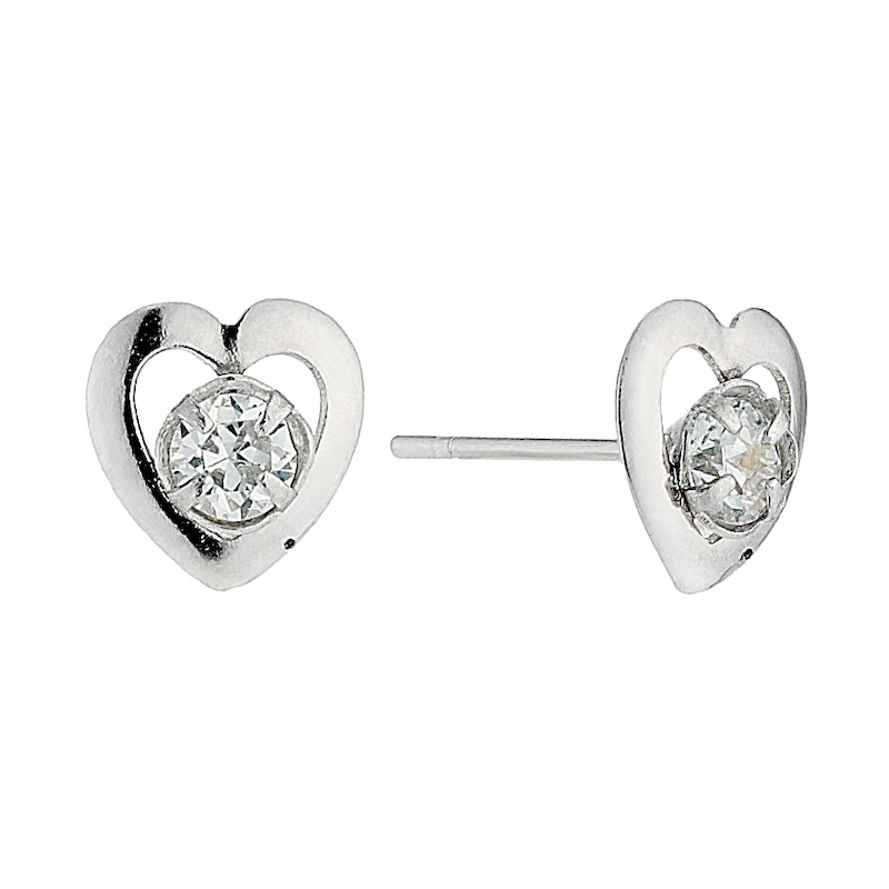 Main Image 1 of 9ct White Gold Small Cubic Zirconia Heart Stud Earrings