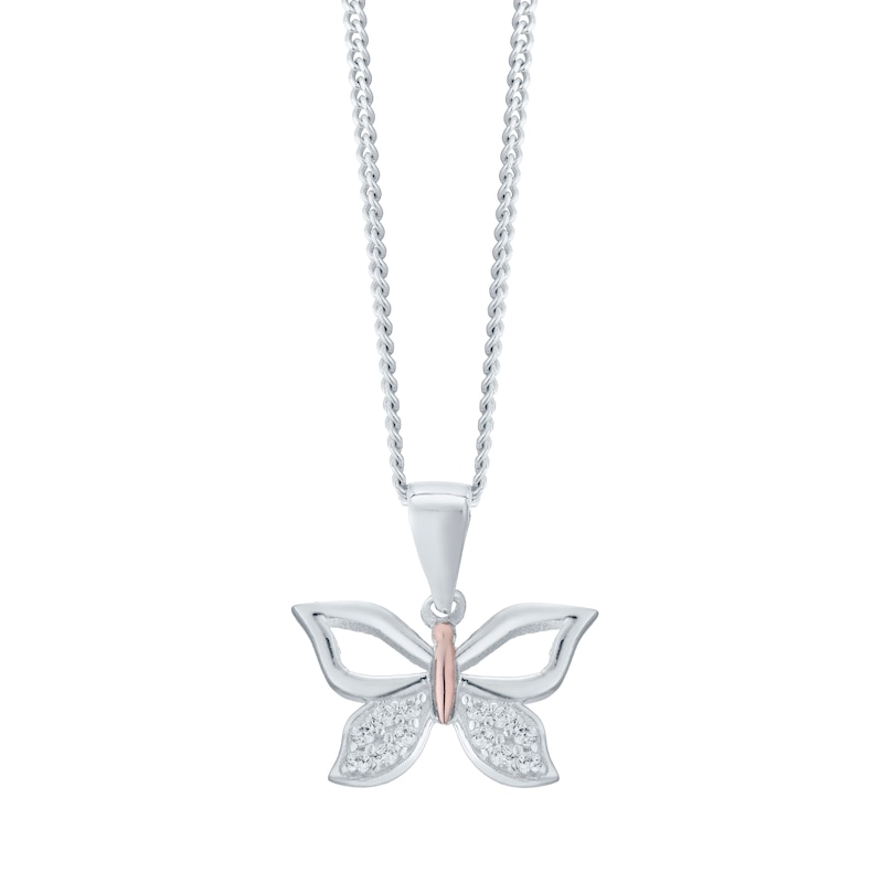 Main Image 1 of Sterling Silver & Rose Gold Plated Butterfly Pendant