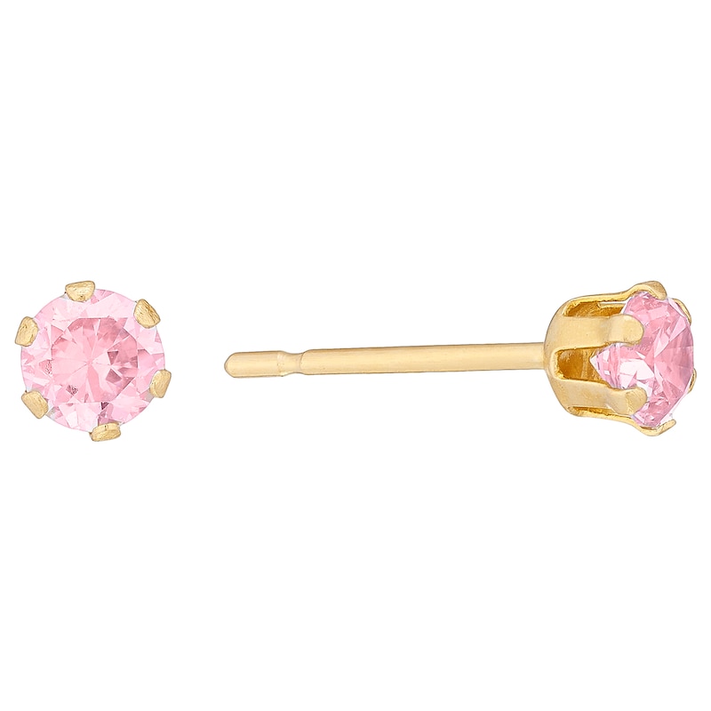 Children's 9ct Yellow Gold Pink Cubic Zirconia 3mm Stud Earrings