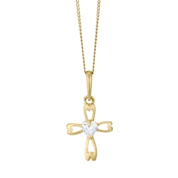 Children's 9ct Yellow Gold Cubic Zirconia Cross Pendant