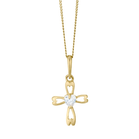 Childrens 9ct Yellow Gold Cubic Zirconia Cross Pendant