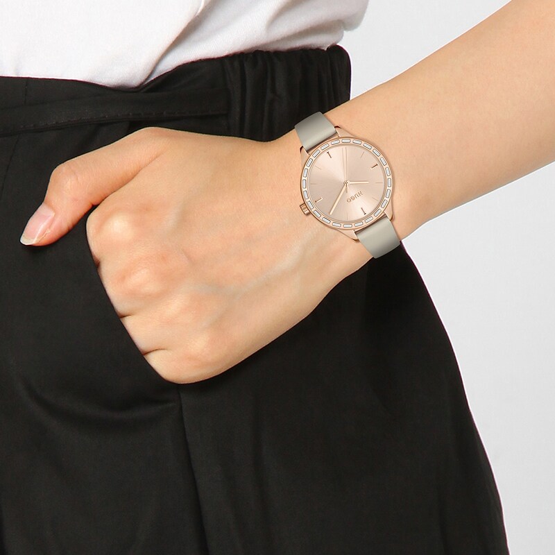HUGO #FLASH Ladies Beige Leather Strap Watch