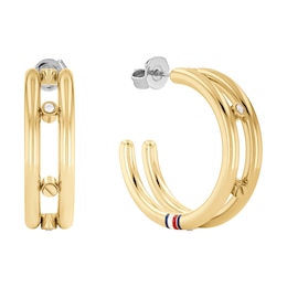Tommy Hilfiger Yellow Gold Tone Crystal Hoops