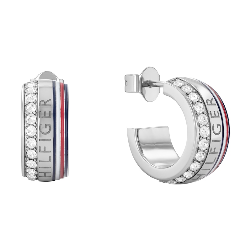 Tommy Hilfiger Stainless Steel Crystal Hoop Earrings