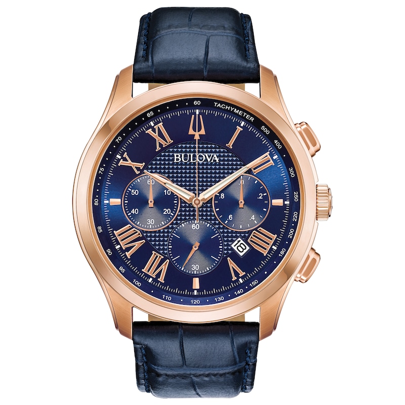 Bulova Men's Classic Wilton Blue Leather Strap Watch
