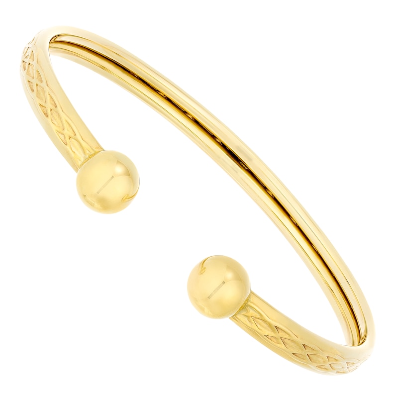 Main Image 1 of 9ct Yellow Gold Patterned Hollow Torque Bangle