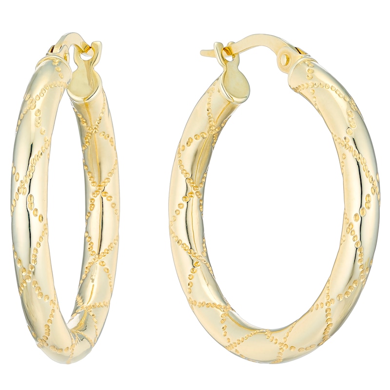 9ct Yellow Gold Patterned 20mm Hoop Earrings