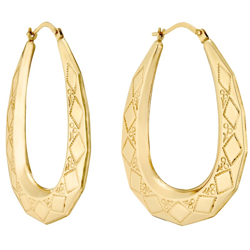 Main Image 1 of 9ct Yellow Gold Hexagon Patterned 17mm Hoop Earrings