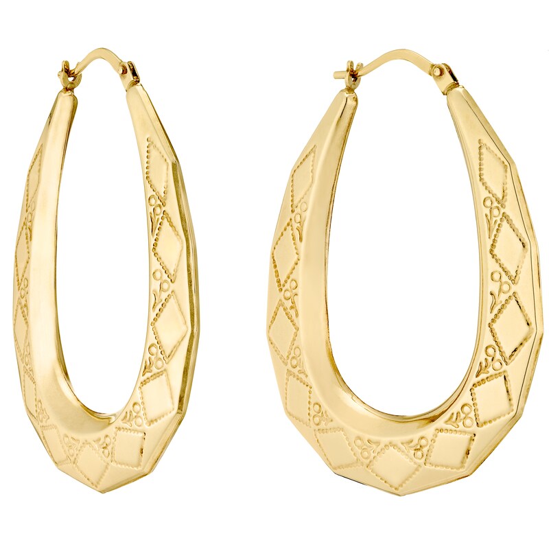 9ct Yellow Gold Hexagon Patterned 17mm Hoop Earrings