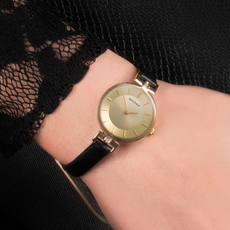 Main Image 7 of Sekonda Mills Ladies Black Leather Strap Watch