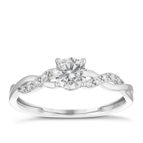 9ct White Gold and Cubic Zirconia Twist Ring