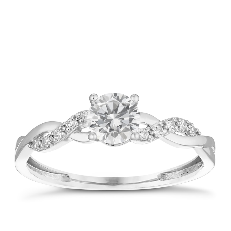 Main Image 1 of 9ct White Gold & Cubic Zirconia Twist Ring