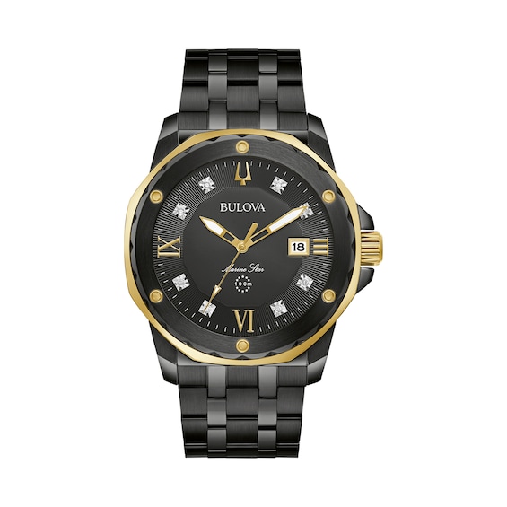 Bulova Marine Star Diamond Mens Black Ip Bracelet Watch