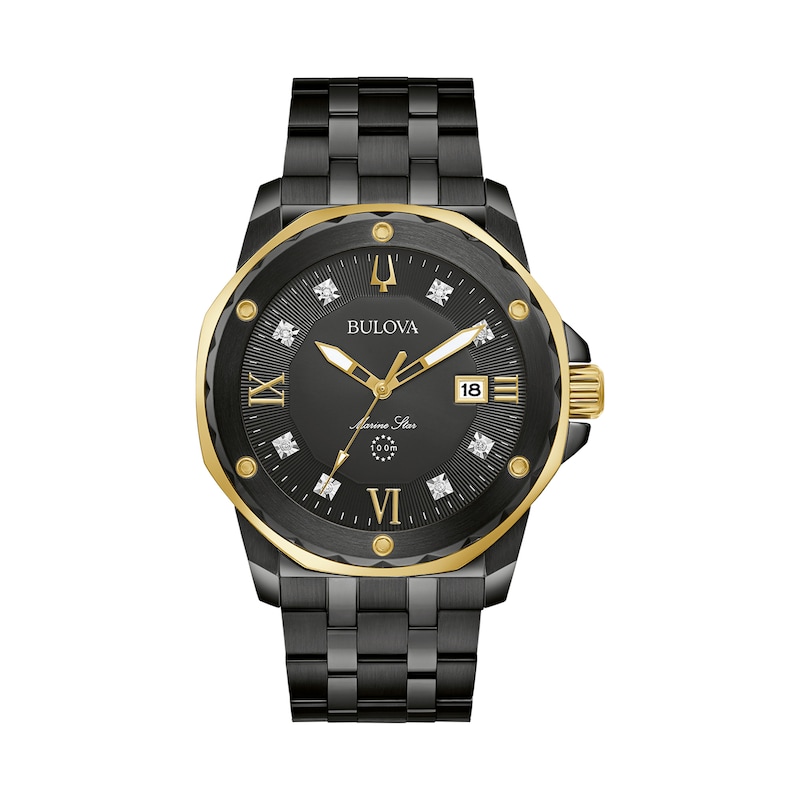 Bulova Marine Star Diamond Men's Black Ip Bracelet Watch