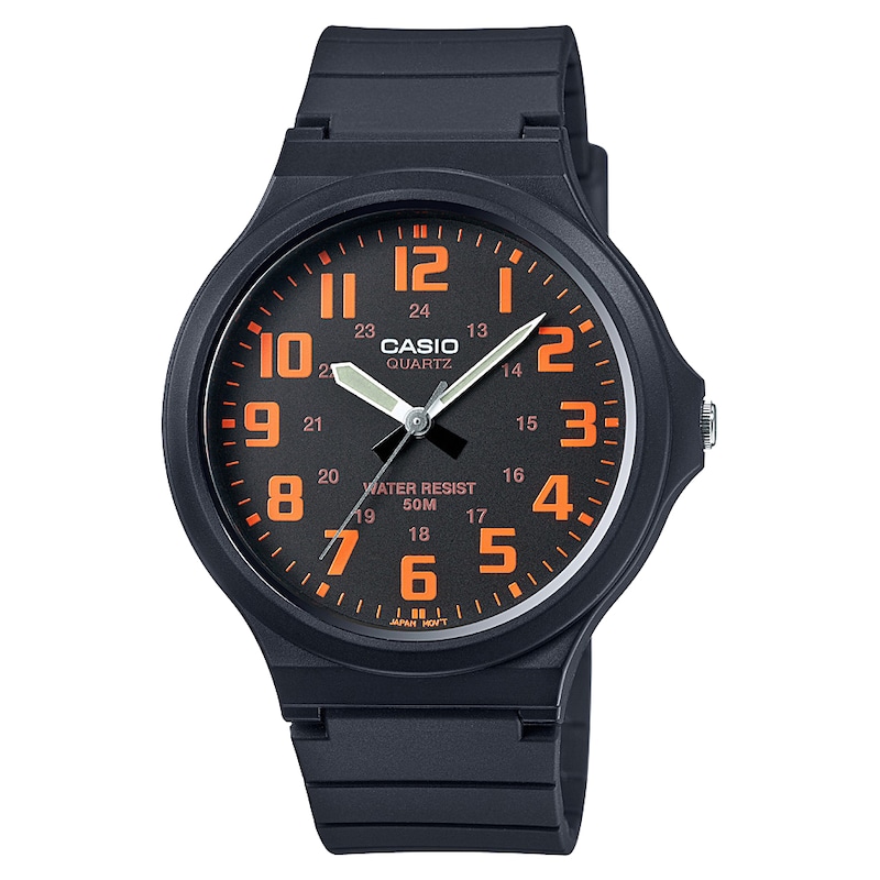 Main Image 1 of Casio MW-240-4BVEF Men's Black & Orange Dial Black Resin Watch