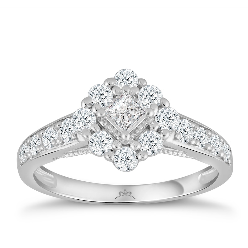 Main Image 1 of Princessa 9ct White Gold 0.66ct Diamond Cluster Ring