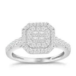 Princessa 9ct White Gold 0.66ct Diamond Cluster Ring