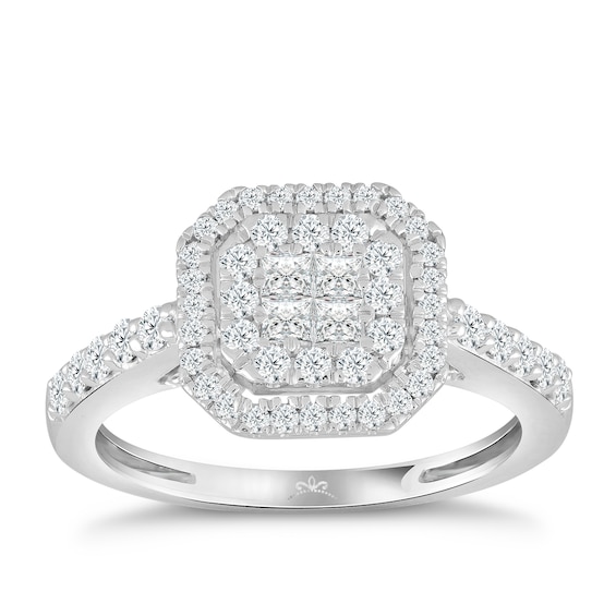 Princessa 9ct White Gold 0.66ct Diamond Cluster Ring