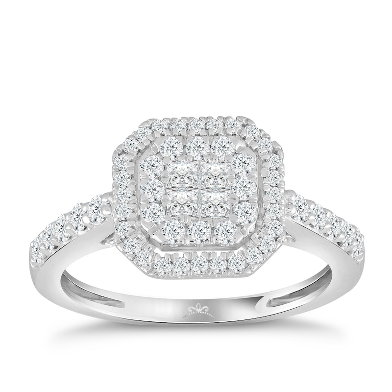Main Image 1 of Princessa 9ct White Gold 0.66ct Diamond Cluster Ring