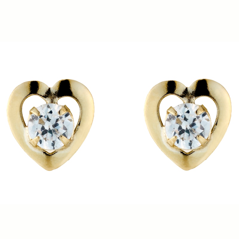 Main Image 1 of 9ct Yellow Gold Cubic Zirconia Heart Stud Earrings