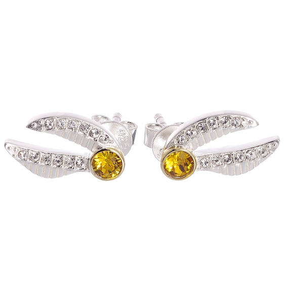 Harry Potter Sterling Silver Crystal Golden Snitch Earrings