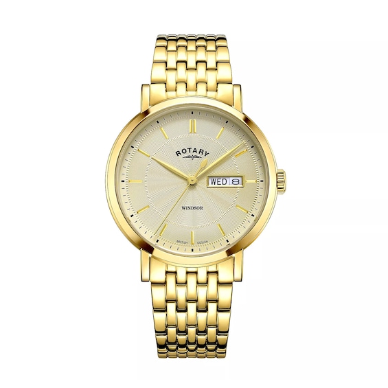 Rotary Men's Heritage Champagne Guilloche Dial Gold Plated Stainless Steel Bracelet Watch, Multi, Men - Image 4